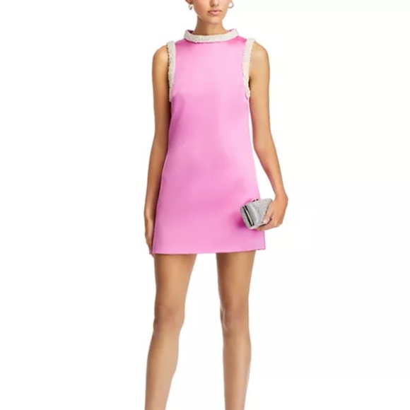 BNWT Self-Portrait Pearl Trim Satin Mini Dress Sz US 2 - Picture 6 of 9